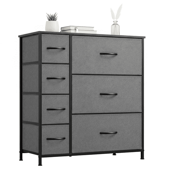 ACCVER 7-Drawer Fabric Dresser with Wood Top & Metal Frame, Closet and Chest for Bedroom, Clothes Storage Organizer, for Living Room, Apartment,Black