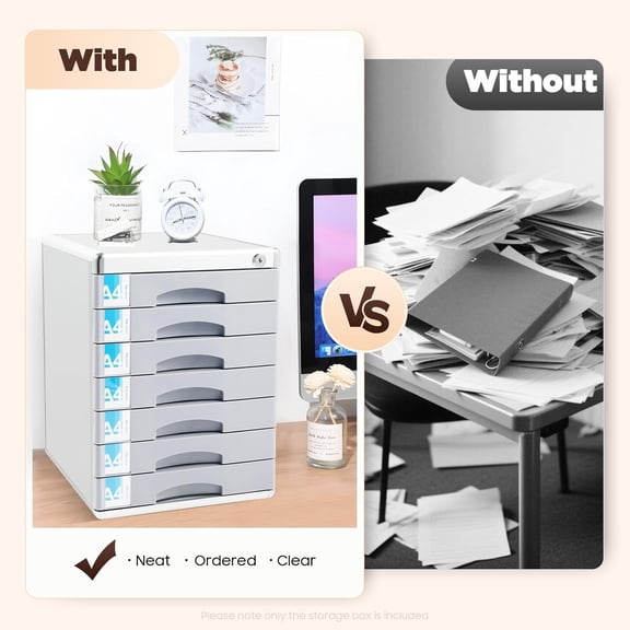 7 Drawer Lockable Desktop Organizer - Aluminum Alloy File Cabinet with Keys for A4 Documents, Office Supplies, Storage, Silver
