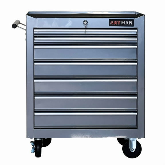 7-Drawer Mobile Tool Cart - ARTMAN Multifunctional Design, Lockable Removable Case, Ball-Bearing Drawers (Powder-Coated Steel, 4 Wheels w/ Brakes)