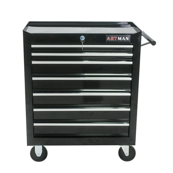 7-Drawer Mobile Tool Cart - ARTMAN Multifunctional Design, Lockable Removable Case, Ball-Bearing Drawers (Powder-Coated Steel, 4 Wheels w/ Brakes)