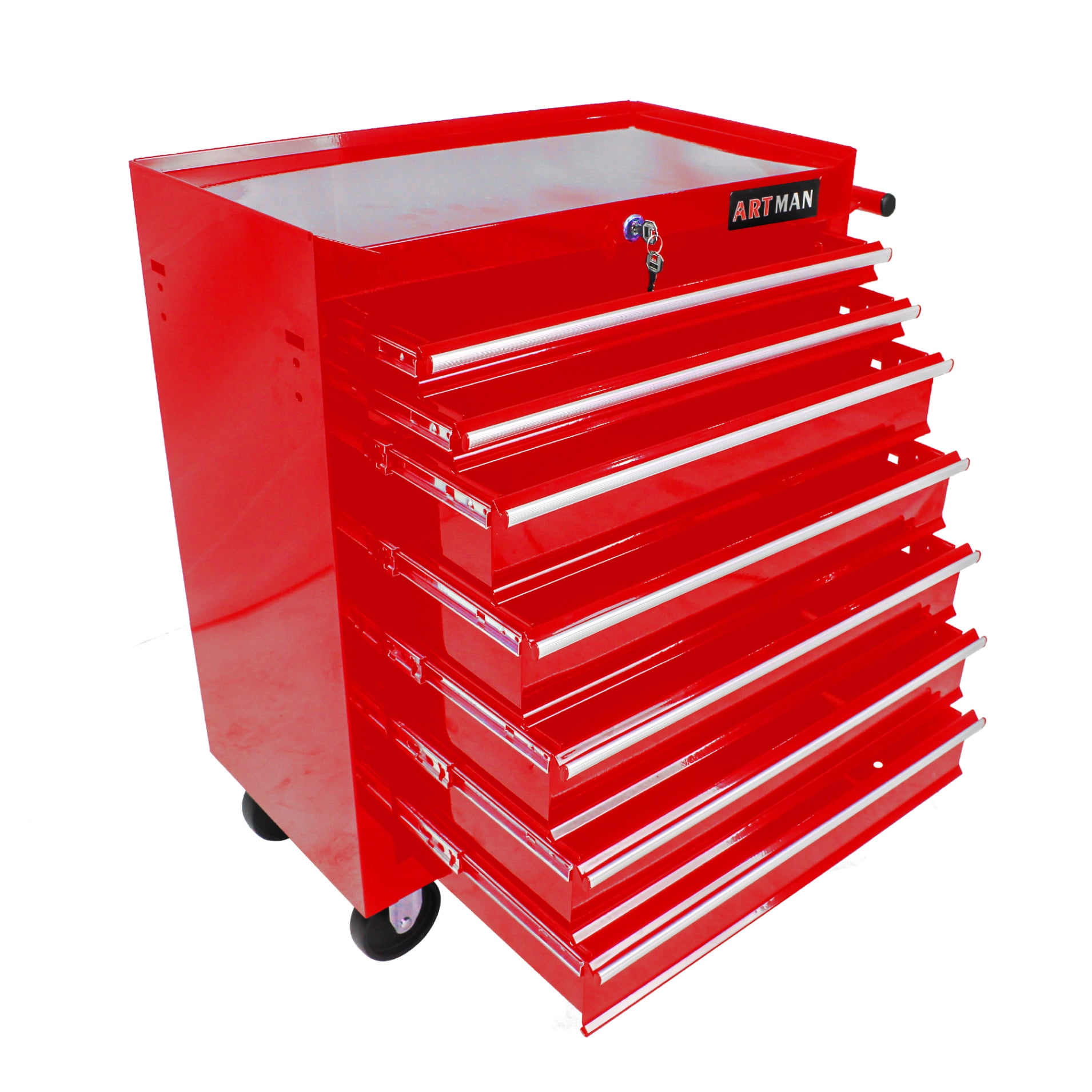 Red 7-Drawer Rolling Lockable Steel Tool Cart