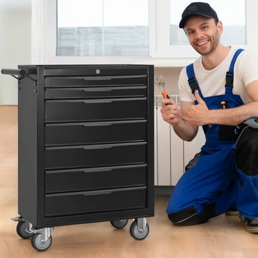 7-Drawer Rolling Tool Chest Cabinet, Large Capacity Metal Tool Box with Wheels Black