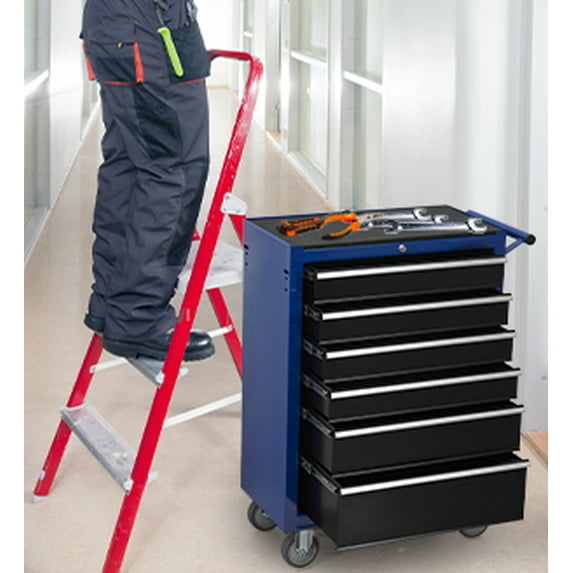 6-Drawer Rolling Tool Chest Cabinet, Large Capacity Organizers Metal Tool Box with Wheels Tool Storage Cart for Garage, Workshop