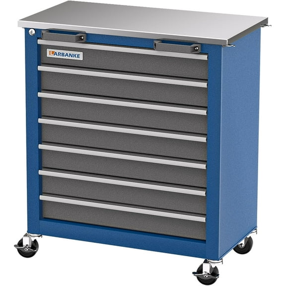 7-Drawer Rolling Tool Chest with Key Locking System,Tool Chest with 360 Lockable Wheels and Four Padded Feet,can be Formed into a Large Workbench,Tool Storage Chest for Garage Workshops