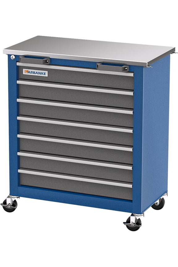 7-Drawer Rolling Tool Chest with Key Locking System,Tool Chest with 360 Lockable Wheels and Four Padded Feet,can be Formed into a Large Workbench,Tool Storage Chest for Garage Workshops