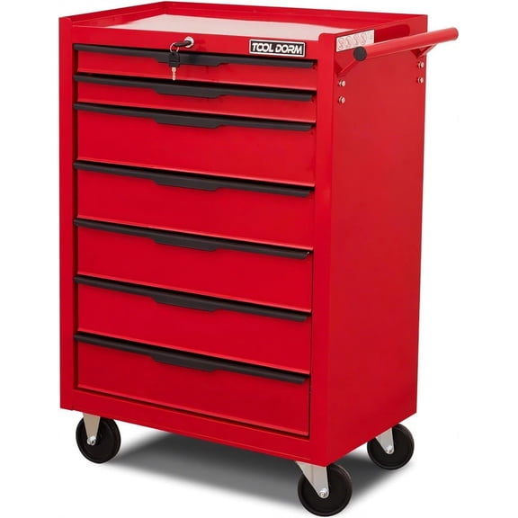 7-Drawer Rolling Tool Chest with Locking Wheels & Drawers, 13" D x 24.2" W x 34.6" H Mobile Tool Storage Cabinet, Heavy-Duty Garage Organizer w/Ergonomic Handle
