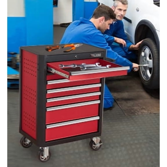 7-Drawer Rolling Tool Chest with Locking Wheels & Drawers, 18.5" D x 28" W x 39.5" H Mobile Tool Storage Cabinet, Heavy-Duty Garage Organizer w/Ergonomic Hand