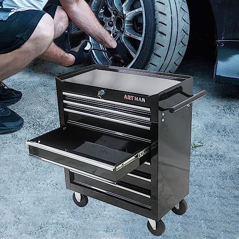 7-Drawer Rolling Tool Chest, Metal Tool Box Organizer with Auto Locking System, Sliding Drawers, Detachable Top, Lockable Wheels, Tool Storage Cabinet for Garage & Workshop
