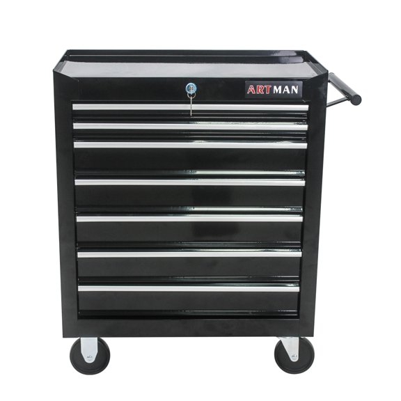 7-Drawer Rolling Tool Chest, Metal Tool Storage Organizer Cart with Locking System and Wheels, Multifunctional Mechanic Tool Cart for Garage, Warehouse, Workshop, Repair Shop, Black