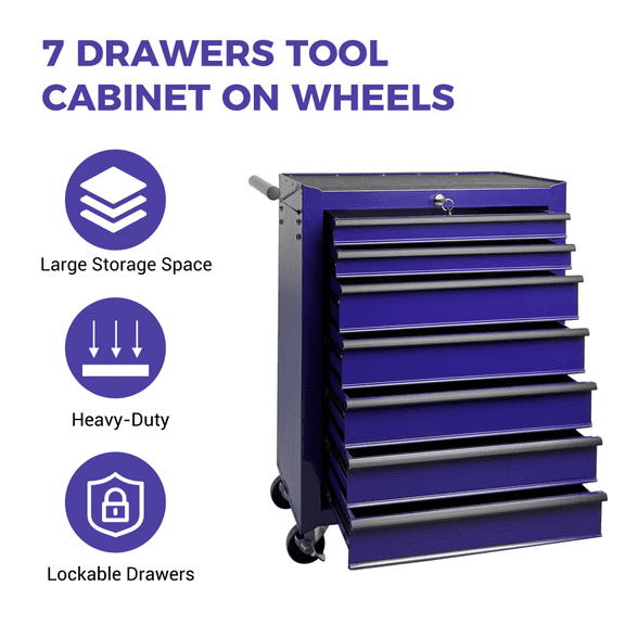 7 Drawer Rolling Tool Chest, Rolling Metal Tool Chest on Wheels with Lockable Casters, Steel Tool Storage Cabinet for Garage Workshop