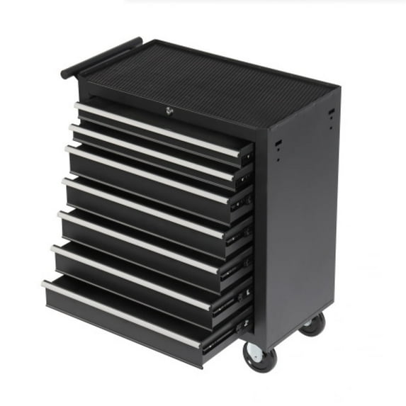 7-Drawer Rolling Tool Chest with Detachable Cabinet - Heavy Duty Black Tool Storage Cart for Garage, Workshop & Repair Shop