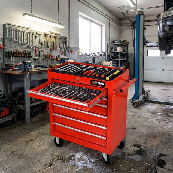 7 Drawer Rolling Tool Chest with Wheels, Lockable Heavy-Duty Steel Tool Cabinet for Father's Garage Workshop Repair Shop