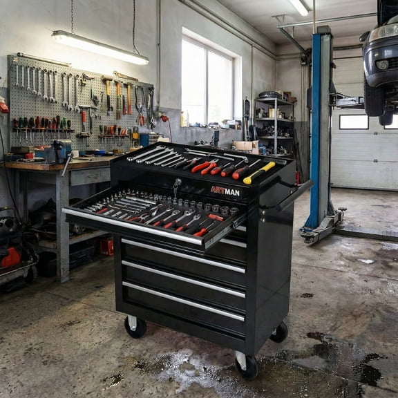 7 Drawer Rolling Tool Chest with Wheels, Lockable Heavy-Duty Steel Tool Cabinet for Father's Garage Workshop Repair Shop