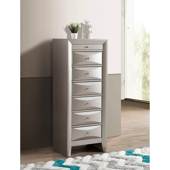 7 Drawer Silver Champagne Bureau - Real Wood Veneer Trim Lingerie Dresser Metal Guides