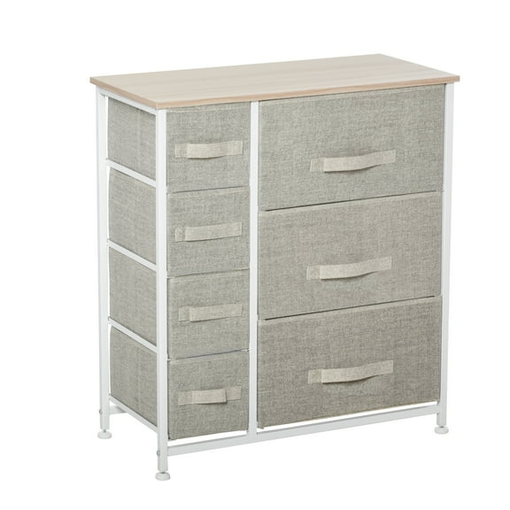 7-Drawer Storage Tower for Bedroom and Closets Fabric Bins, Metal Frame Cabinet Organizer Light Gray