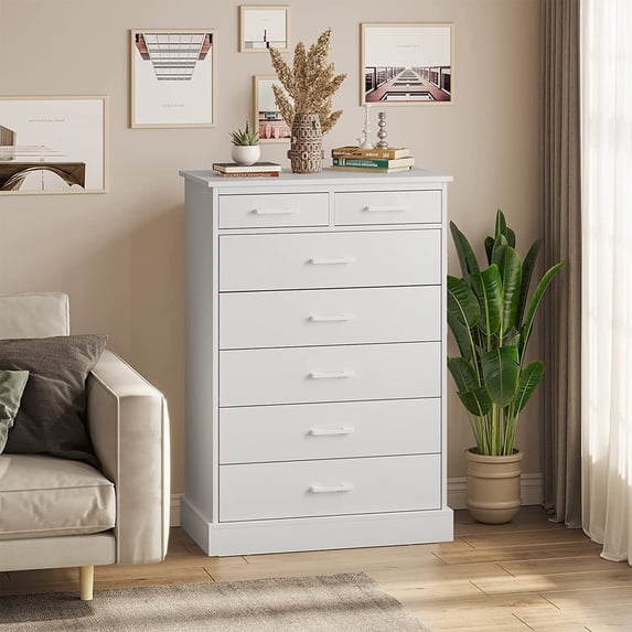 7 Drawer Dresser White Chest of Drawers Storage Cabinet for Bedroom Living Room Hallway