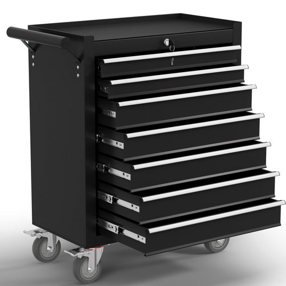 7-Drawer Tool Chest,Rolling Tool Cart with Wheels,High Capacity Tool Cabinet with Locking System for Garage, Warehouse, Workshop-Black