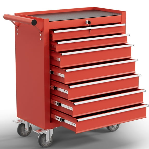 7-Drawer Tool Chest,Rolling Tool Cart with Wheels,High Capacity Tool Cabinet with Locking System for Garage, Warehouse, Workshop-Red