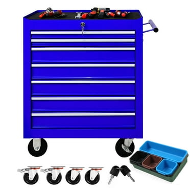 7 Drawer Tool Chest with Wheels,Metal Locking Rolling Tool Box with Tool Organizer Trays for Tool Storage Organizer,Portable Standing Mechanic Toolbox for Garage,30 in Tall Tool Cabinet