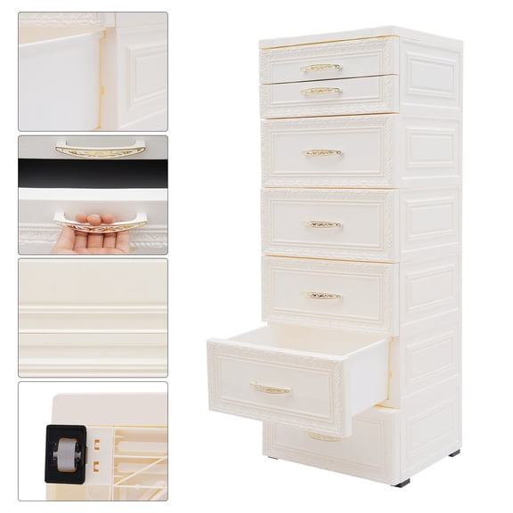 7-Drawer Versatile Storage Cabinet Office File Cabinet with Built-in Wheels Vertical Tower Container Unit for Home and Office 15x12.6x39.4in (Beige)