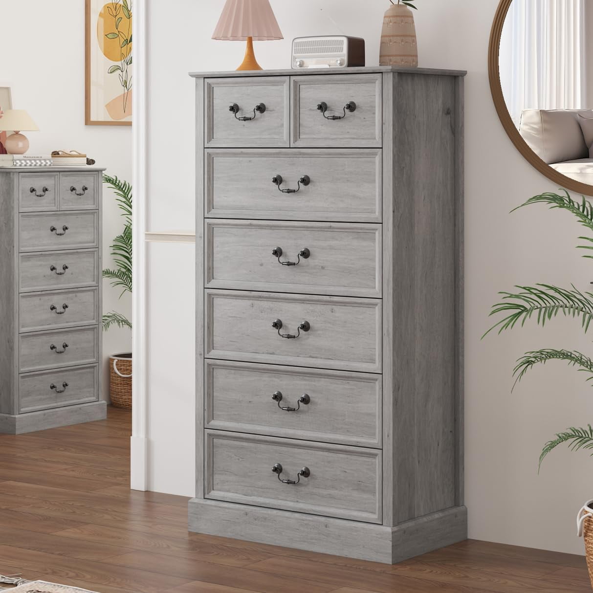 7 Drawers Dresser, 52" Tall Wood Chest of Drawers Closet Organizers and ...