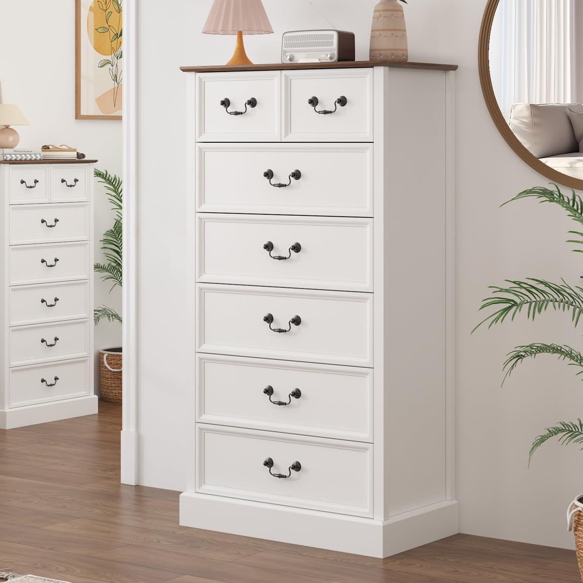 7 Drawers Dresser, 52" Tall Wood Chest of Drawers Closet Organizers and ...