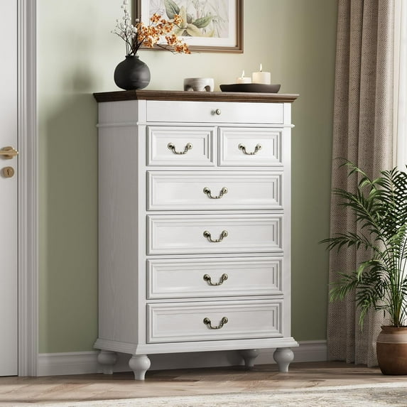7 Drawers Dresser for Bedroom, Farmhouse 50" Tall Wood Chest of Drawers with Rustic Handle, Jewelry Storage Dressers Organizer for Bedroom, Living Room, Hallway