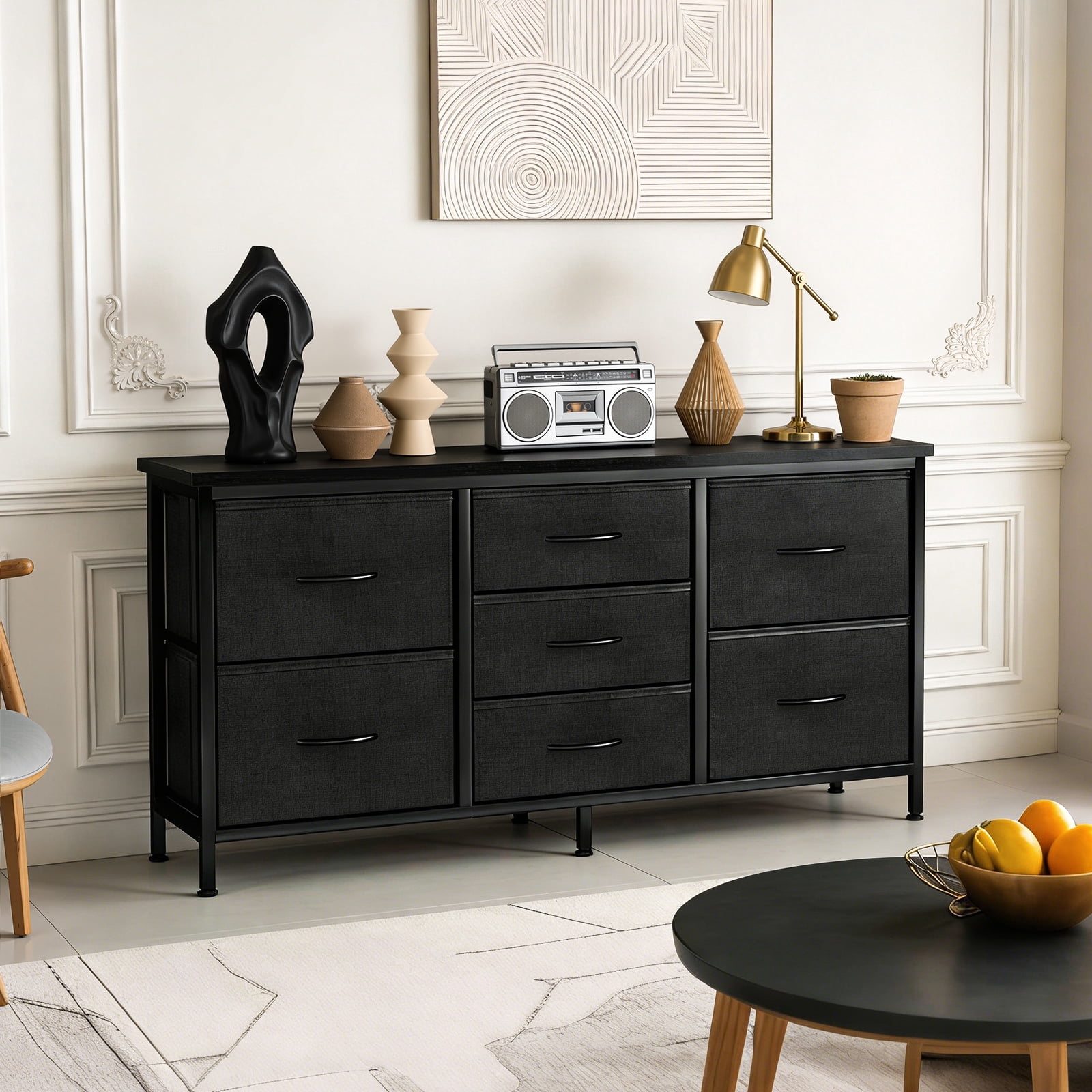 7 Drawers Dresser, Storage Dresser Organizer with Drawers, Chest of Drawers, TV Stand Dresser with Metal Frame and Wood Tabletop for Bedroom, Guest Room, Closet, Entryway, Nursery, Gray