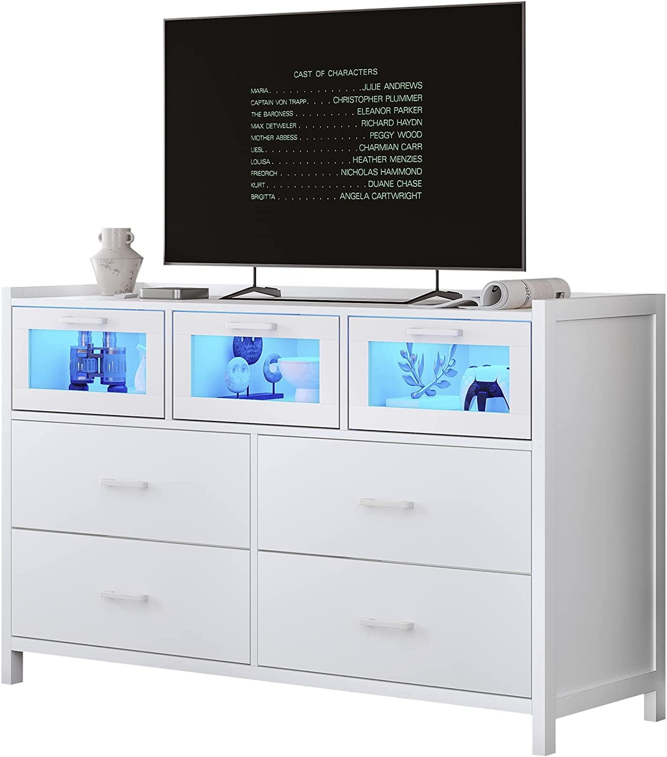 7 Drawers Dresser with LED Lights,Modern LED Chest of Drawers Storage