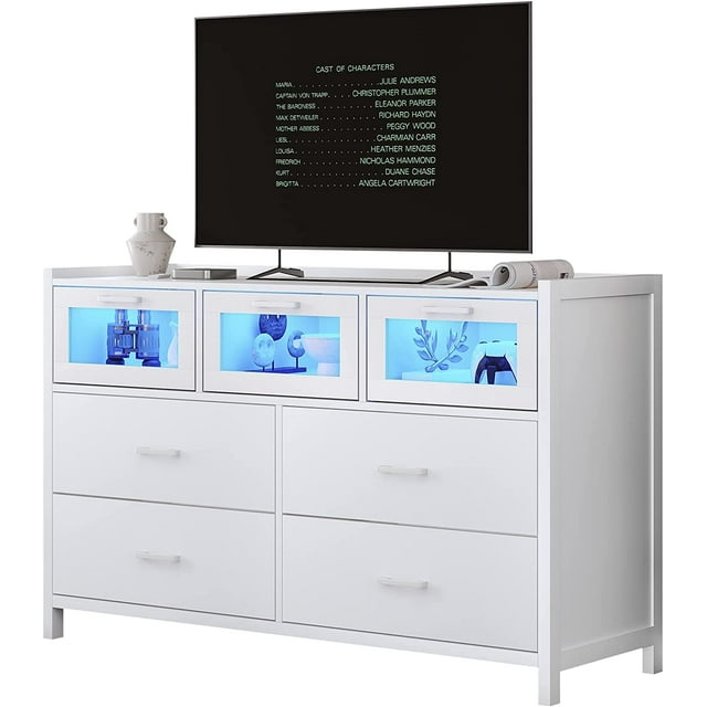 7 Drawers Dresser with LED Lights,Modern LED Chest of Drawers Storage