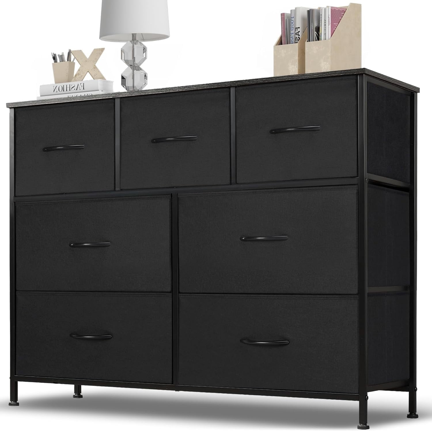 7 Drawers Fabric Dresser, Nightstand With Wide Chest Of Drawers,Storage Tower Storage Dresser Closet For Living Room, Bedroom, Hallway, Black