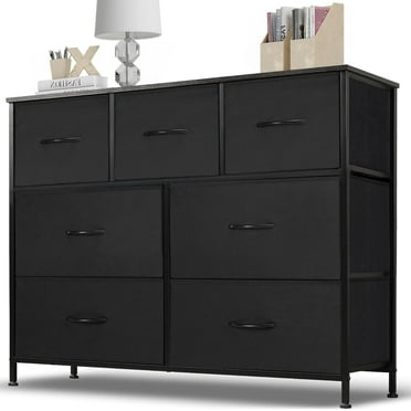 7 Drawers Fabric Dresser, Nightstand With Wide Chest Of Drawers,Storage Tower Storage Dresser Closet For Living Room, Bedroom, Hallway, Black