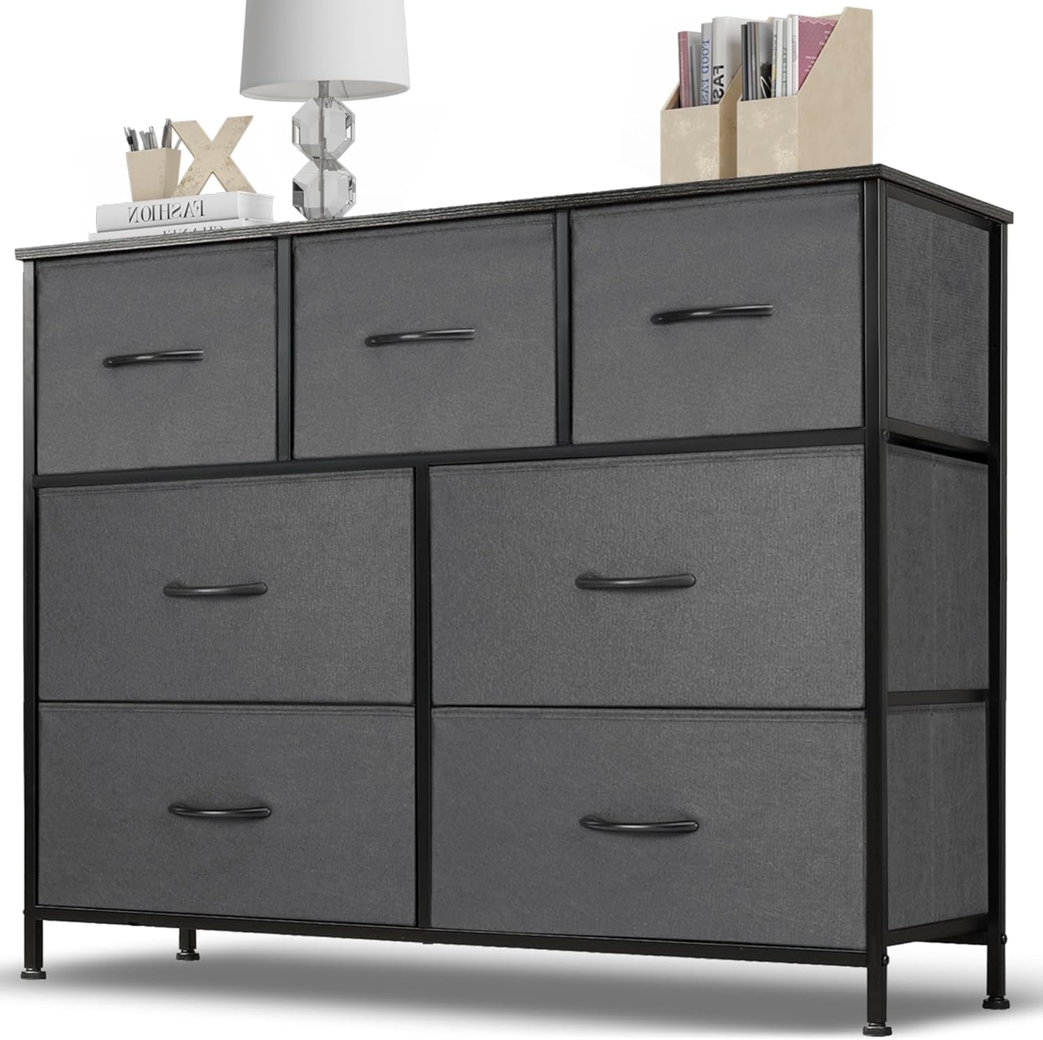 7 Drawers Fabric Dresser, Nightstand With Wide Chest Of Drawers,Storage Tower Storage Dresser Closet For Living Room, Bedroom, Hallway, Gray