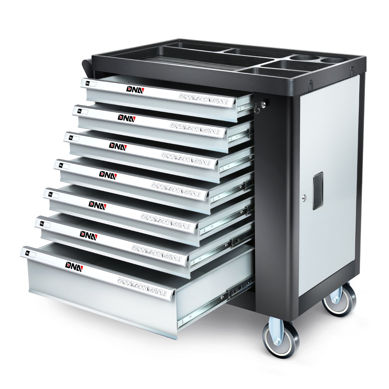 7-Drawers Rolling Tool Chest Cabinet with Casters, Locking System, Top Worktop, for Garage Warehouse Workshop, Grey