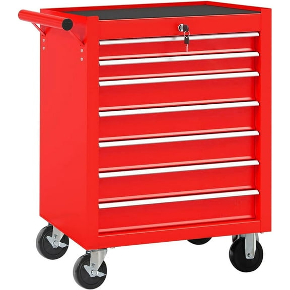 7 Drawers Tool Cart on Wheels, Multifunctional Rolling Storage Tool Chest,Drawers Rolling Tool Trolley Organizer Case for Garage,Warehouse,Workshop,Repair Shop (7 Drawers - Red)$$Tools