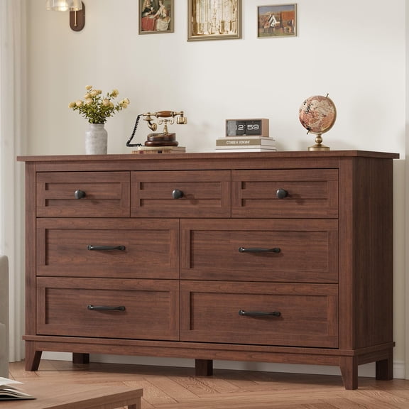 7 Dresser for Bedroom, 54 in Wide Drawer Dresser with Storage Freestanding, Wooden Closet Storage Chest for Living Room, Bedroom, Entryway