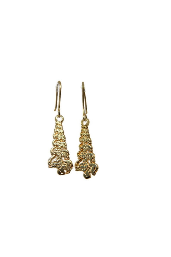 7 ELEPHANT PYRAMID 14K YELLOW GOLD EARRINGS