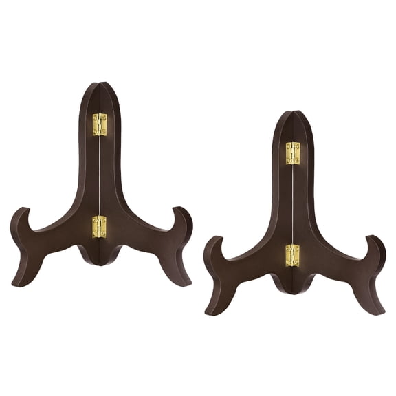 7" Easel Plate Holder, Wooden Folding Display Stand Brown for Decorative Picture Frame, 2 Pack