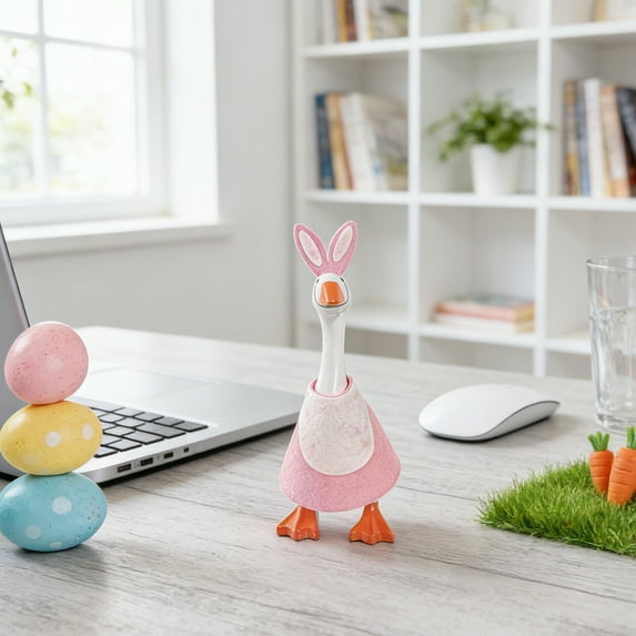 7" Easter Desk Goose Outfits Mini Bunny Theme Goose outfits for Magnetic Goose Statue Desk Table Decor (Pink Bunny)