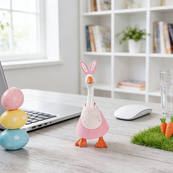 7" Easter Desk Goose Outfits Mini Bunny Theme Goose outfits for Magnetic Goose Statue Desk Table Decor (Pink Bunny)