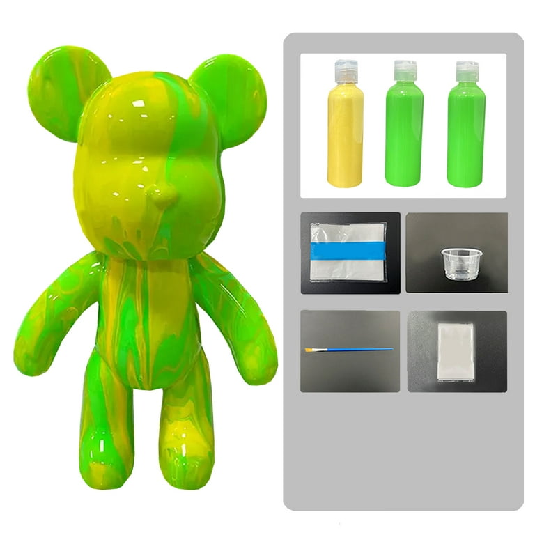 7 Easy DIY Create customize Art and Craft kit Non-Toxic Pour Over Acrylic  Fluid Paint Bear Kit-Yellow-Lime Green-Lime Green 
