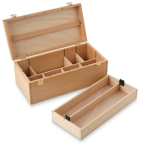 7 Elements Wooden Art Supply Storage Organizer - Large Beechwood Artist Tool Box with Drawer
