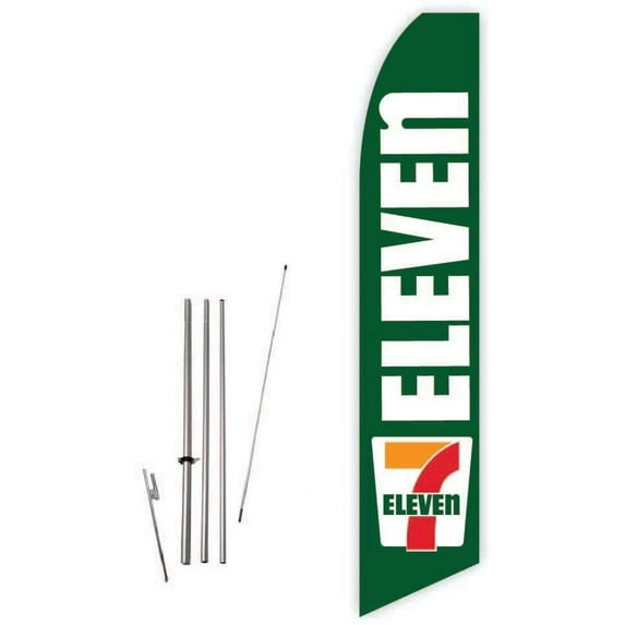7 Eleven Gren Super Novo Feather Flag - Complete with 15ft Pole Set and Ground Spike