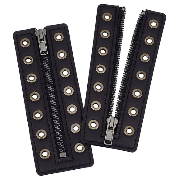 7 Eyelet No Tie Zipper Laces 6x2inch Leather Lace-in Zipper Inserts Smooth Tieless Shoe Laces for Boots Shoes Sneakers Sports Shoes Adults Black