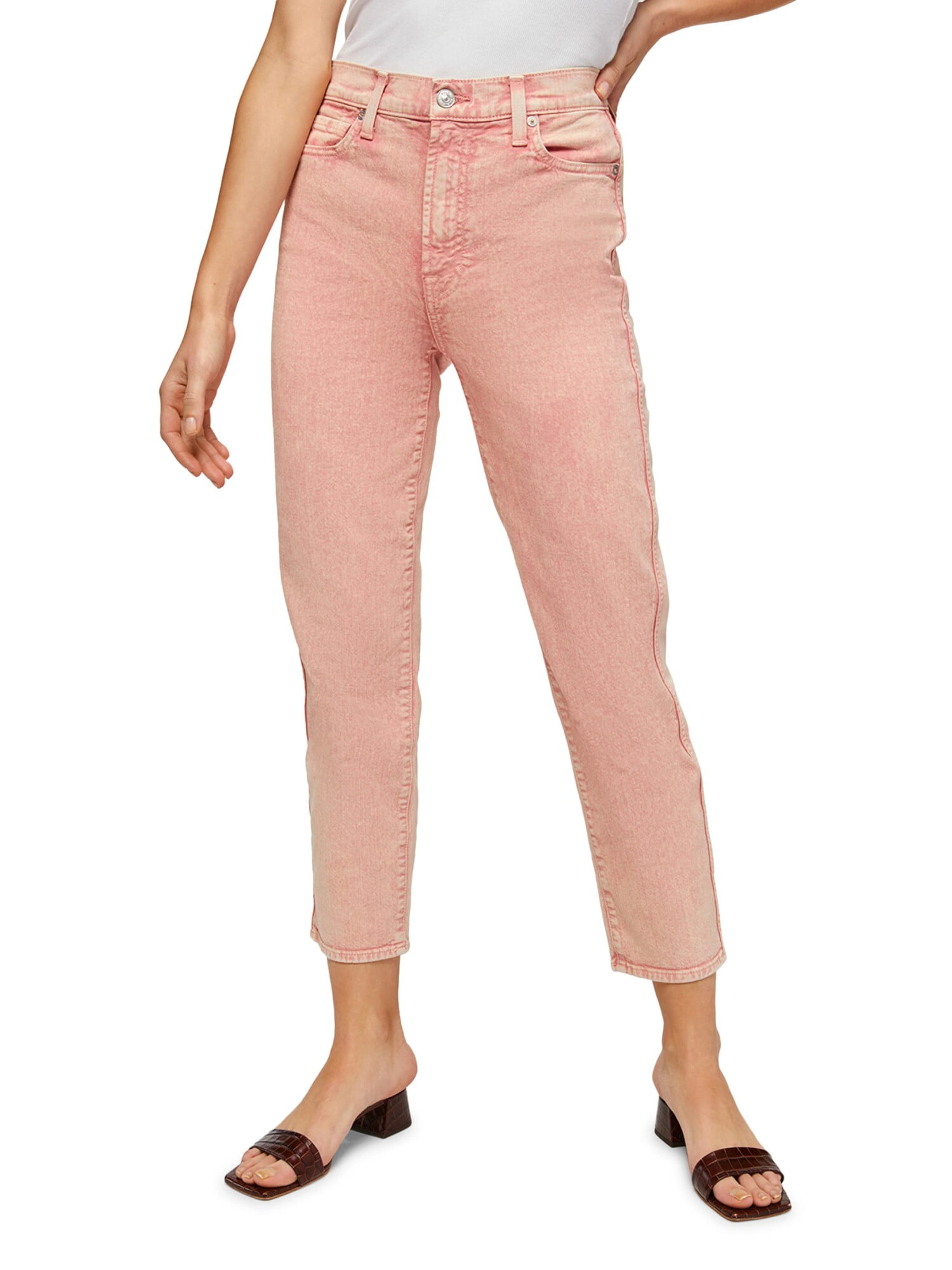 Hudson Jeans - Pink Solid Casual Trousers Polyester Cotton Lycra | SilkRoll