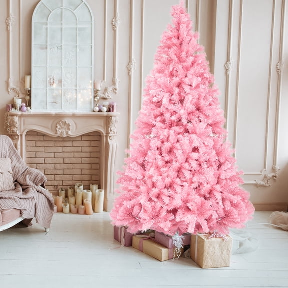 7 FT Artificial Christmas Tree, 1400 PVC Branch Tips and Sturdy Metal Stand, High-Quality Durable Tie Tree, Pink