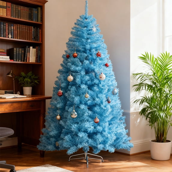 7 FT Artificial Christmas Tree, Hinged Unlit Full Xmas Pine with 1000 Branch Tips & Metal Stand, Realistic Shape, Quick Set-Up for Indoor Home Office Holiday Decoration
