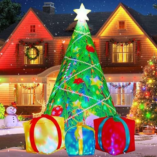 7 FT Christmas Decorations Inflatables Tree Outdoor Blow Up Yard Gift Box with Built-in LEDs for Indoor Party Garden Lawn Decor$$Garden & Patio