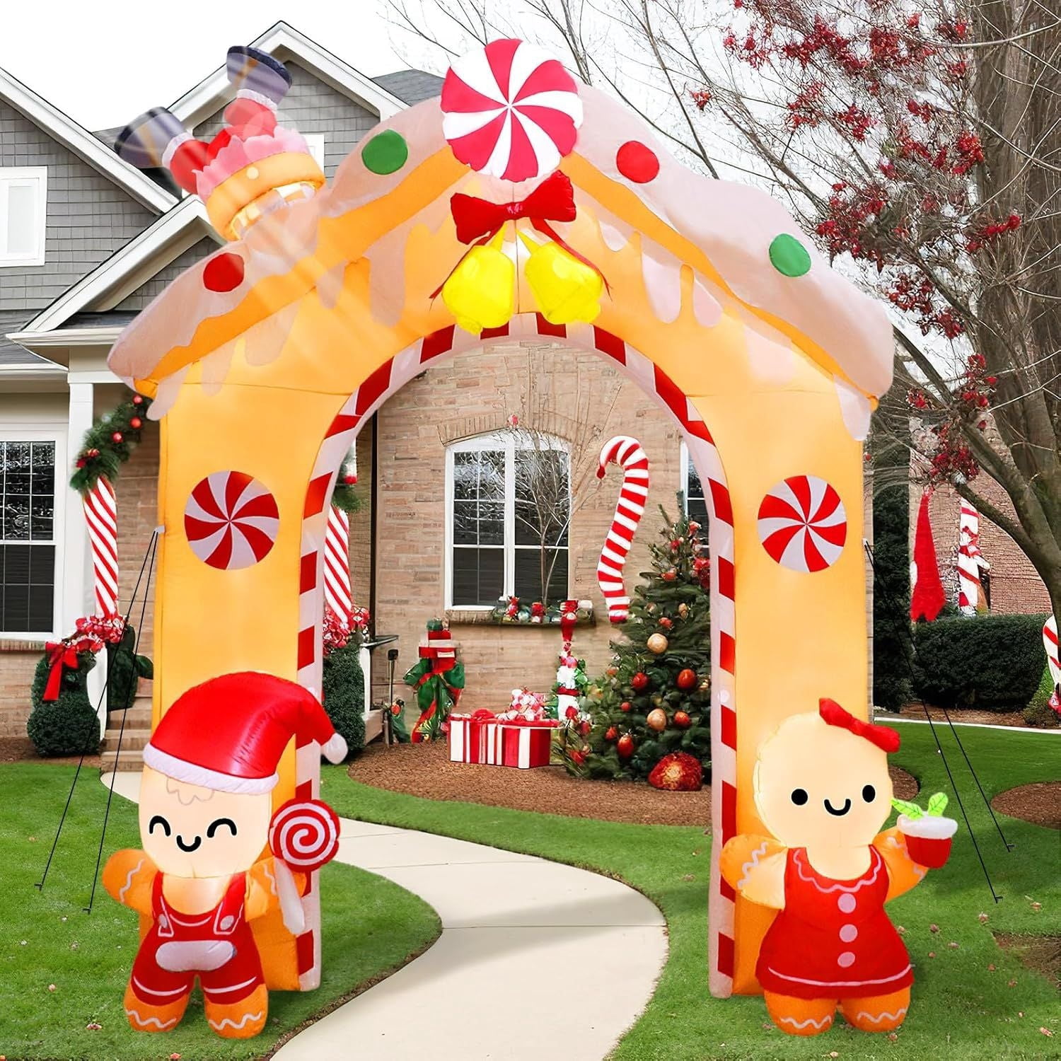 7 FT Christmas Inflatable Gingerbread House Archway Decoration LED