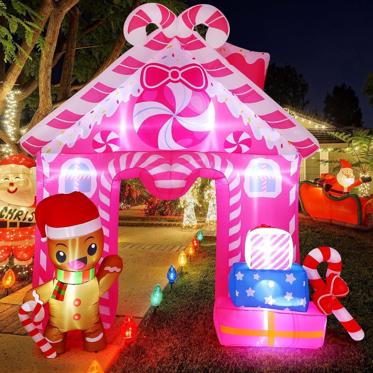 7 FT Christmas Inflatable Gingerbread House Archway Decoration LED ...
